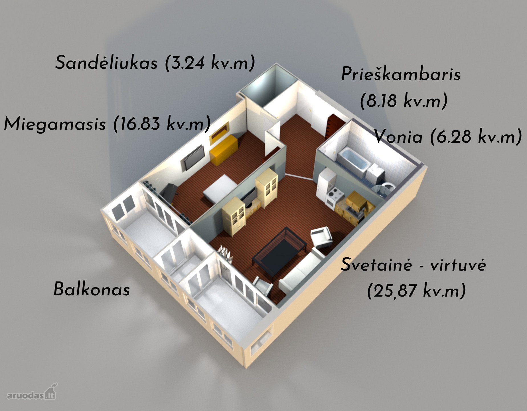 Parduodamas 2-jų Kambarių Butas Su Vaizdu Į