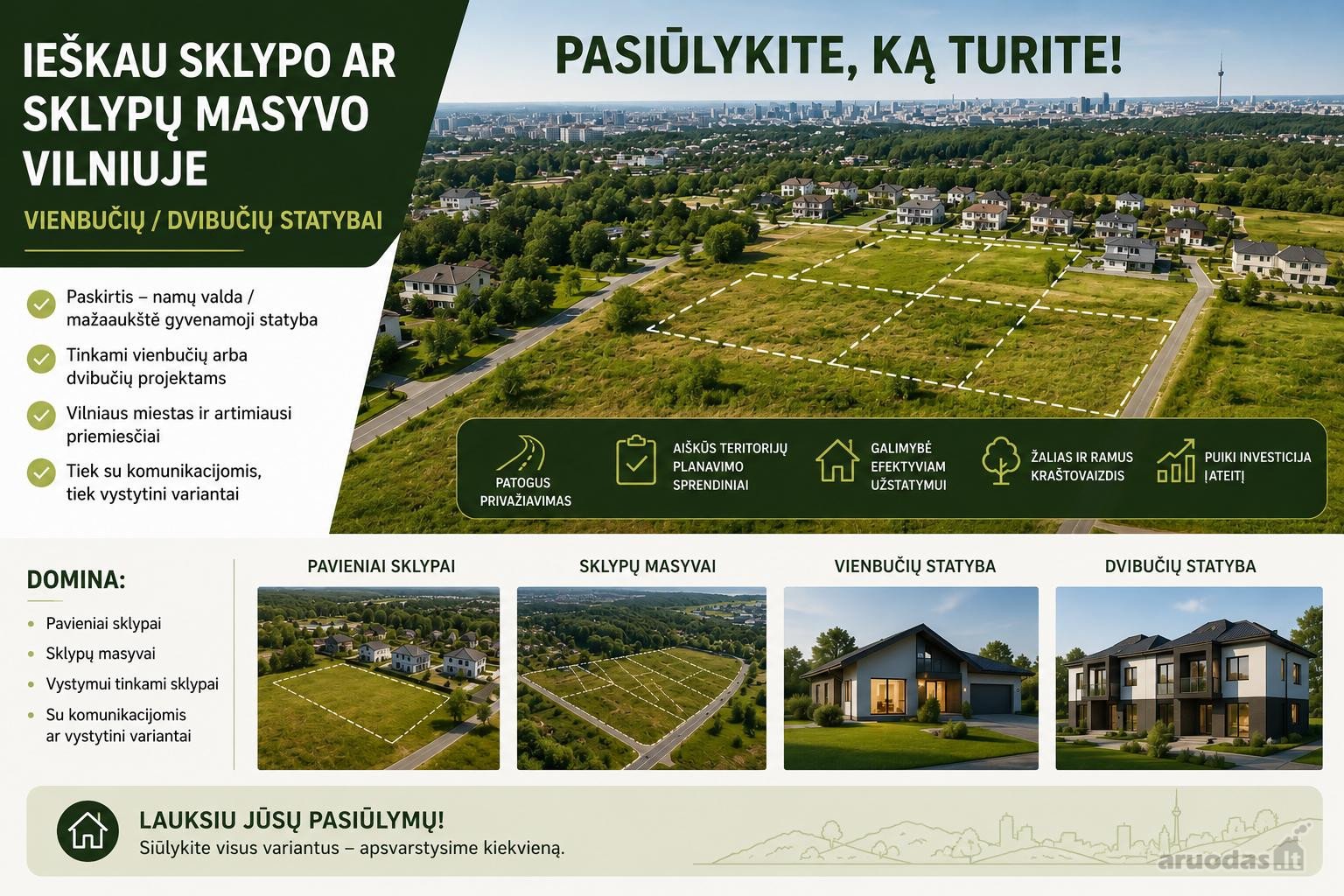 Ieškau sklypo ar sklypų masyvo Vilniuje