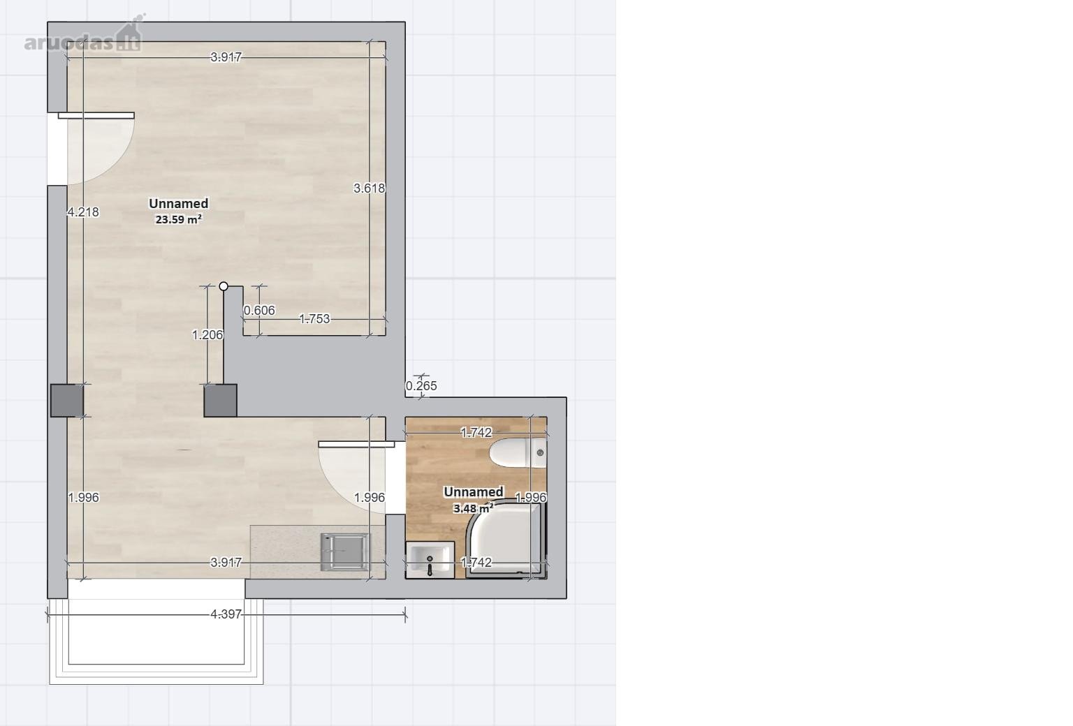 Kompaktiškas 26,5 m² būstas gamtos apsuptyje