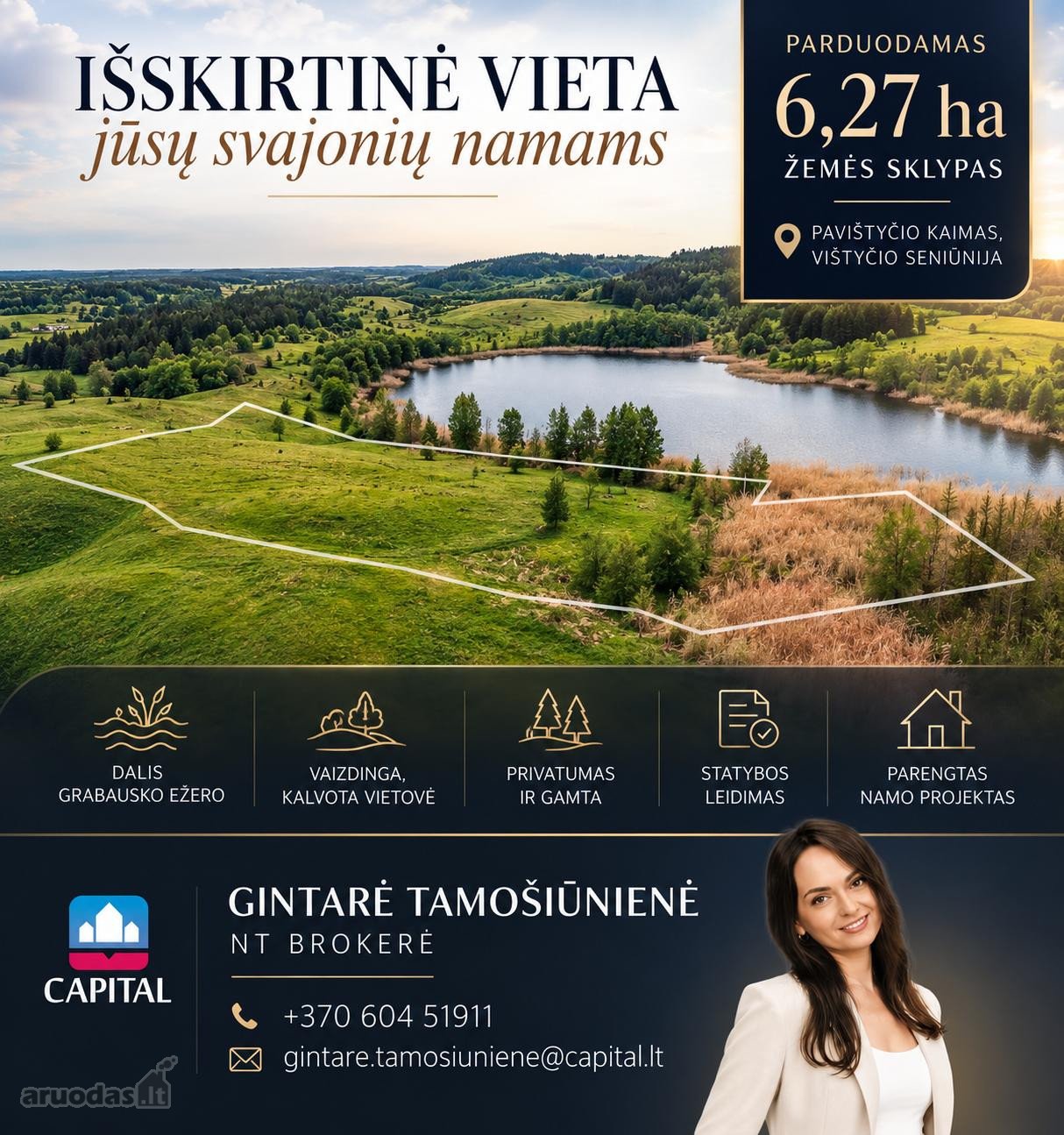 Parduodamas unikalus 6,27 ha žemės sklypas