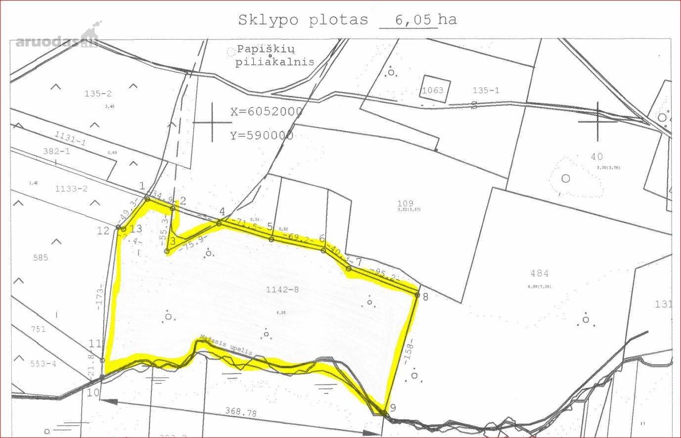 Parduodamas 6,05 ha sklypas tarp Papiškių