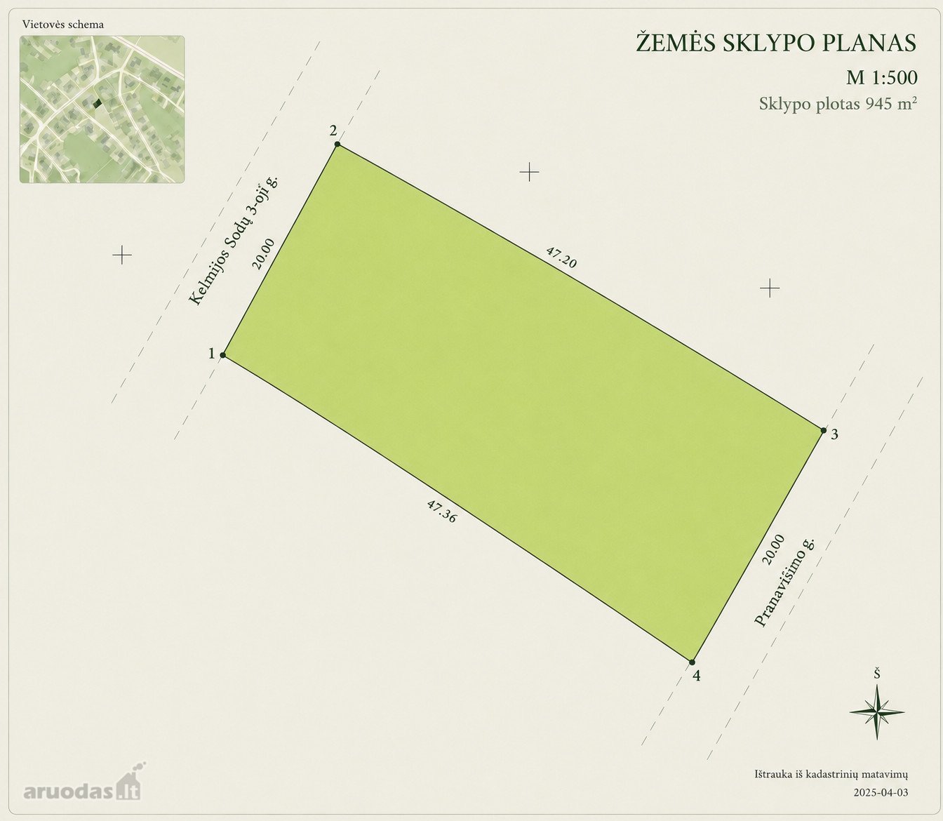 Parduodamas lygus 9,45 arų sklypas - puikus