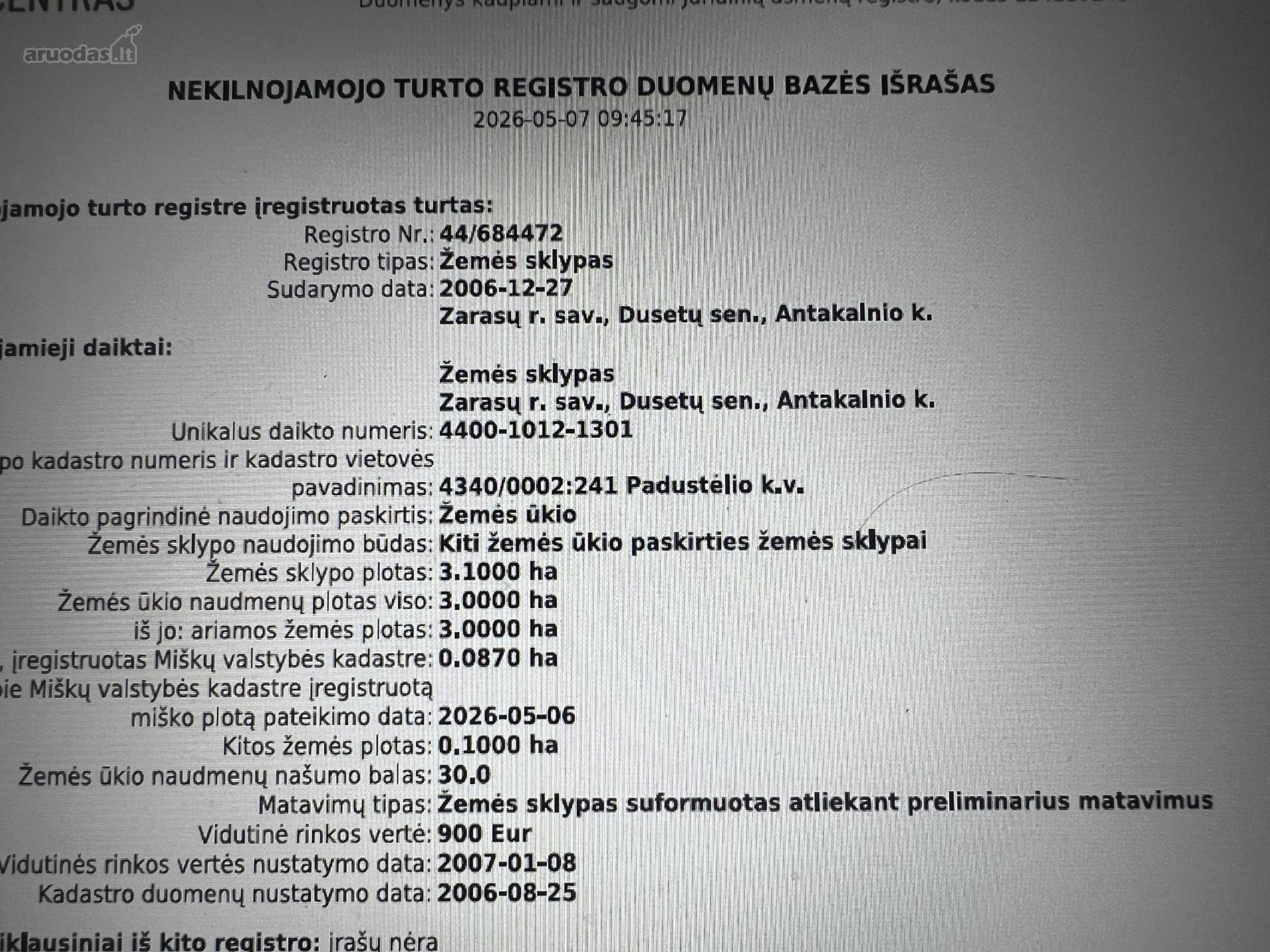 Parduodamas žemės ūkio paskirties sklypas