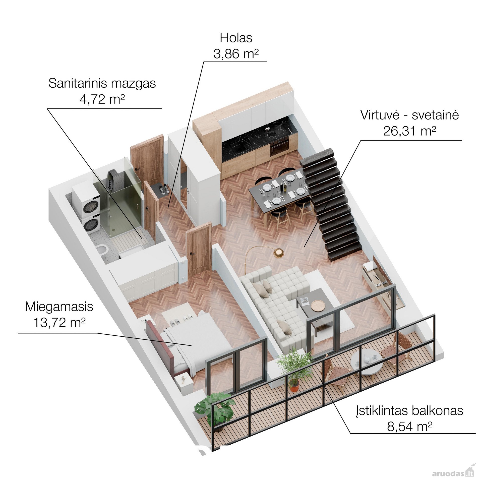 Išskirtinis butas su antresole ir iki 4,45 m