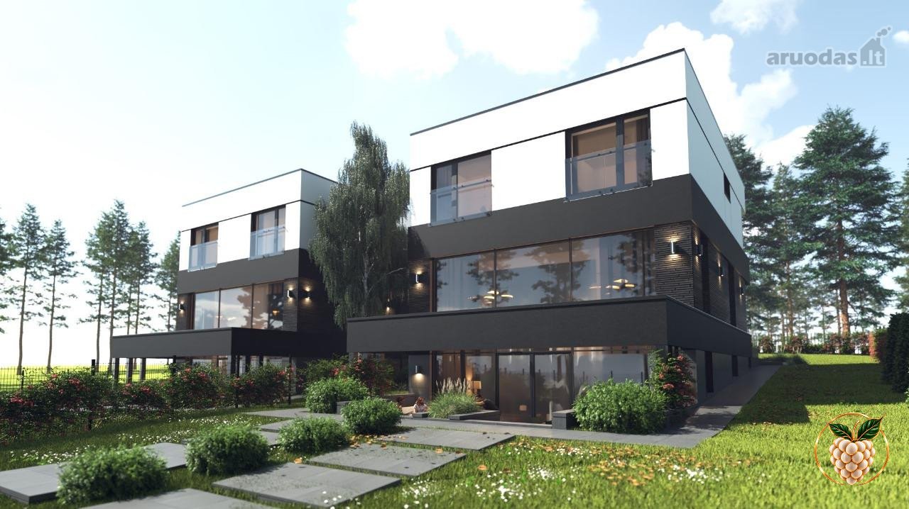 Modernios architektūros namai šalia ežero –