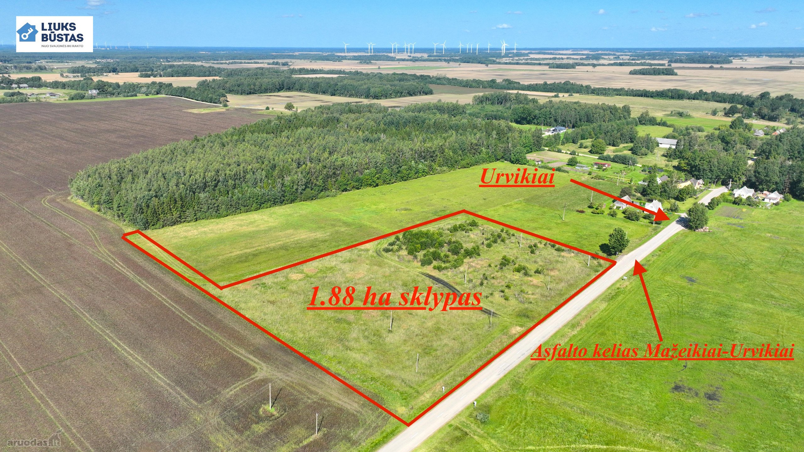 1.88 ha. namų valdos sklypas greta Urvikių,