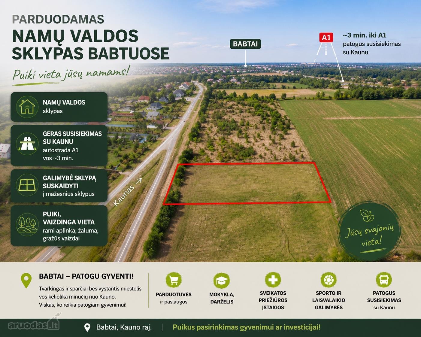 Parduodamas namų valdos sklypas vaizdingoje