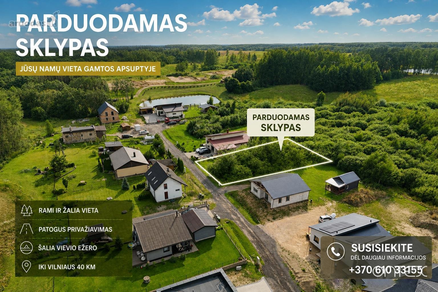 Namų valdos sklypas netooiese Vievio ežero –