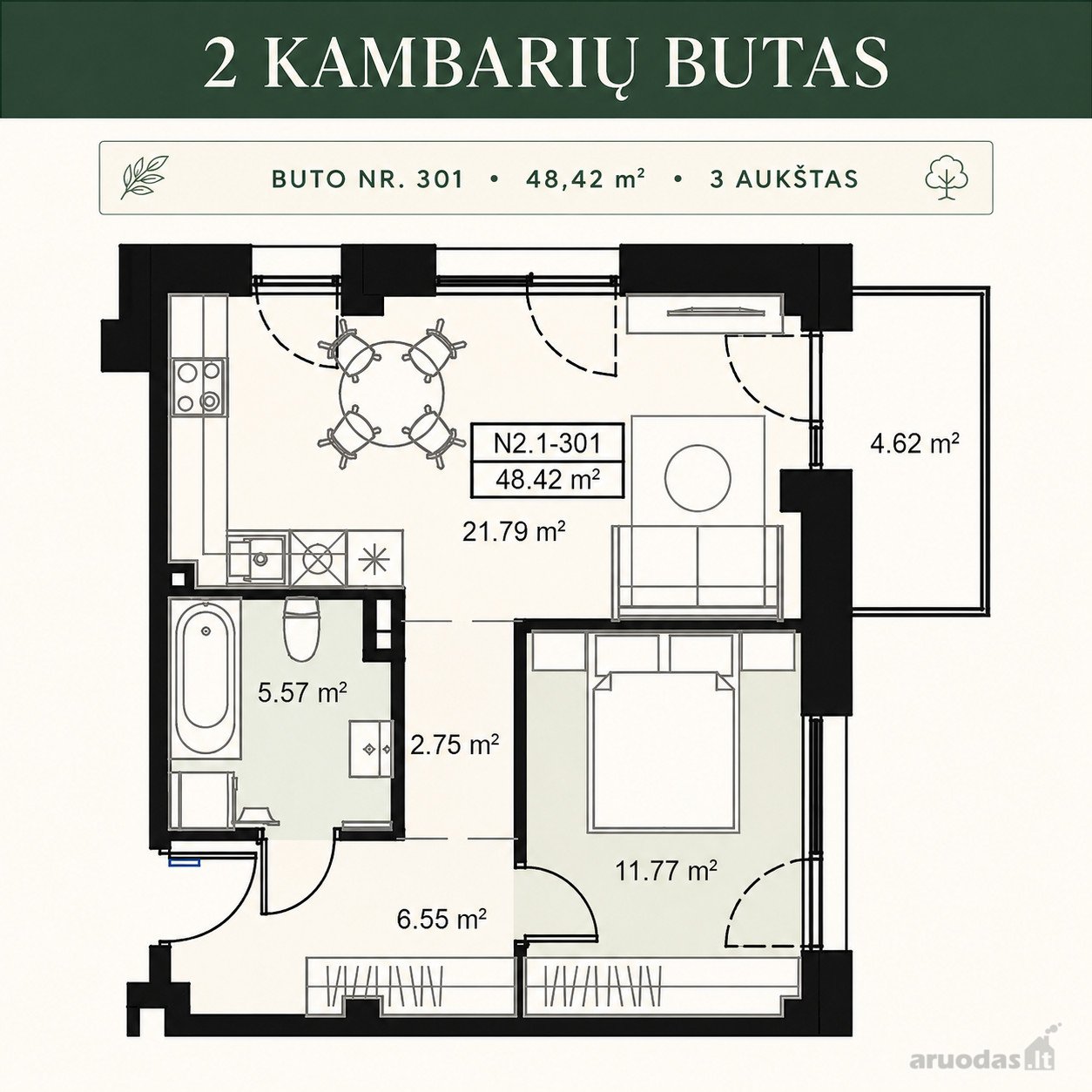 Parduodamas 2 Kambarių Butas Projekte „Miško