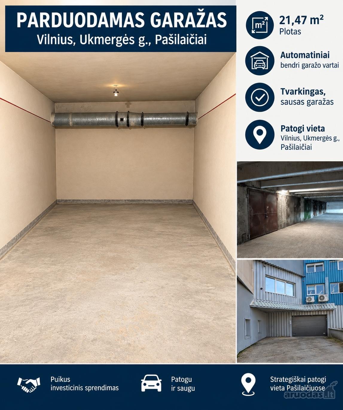 Parduodamas tvarkingas 21,47 m² garažas