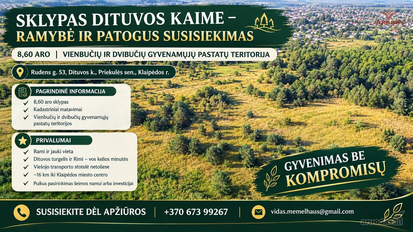 Parduodamas 8,60 Aro Žemės Sklypas Dituvos K.