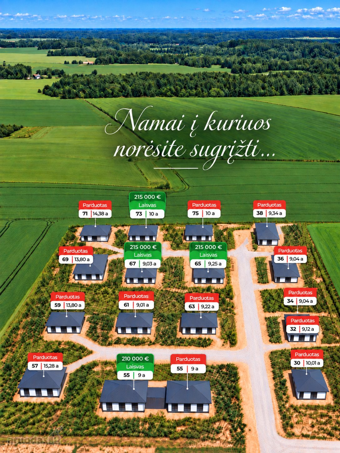Liko tik 4 namai erdviuose sklypuose!