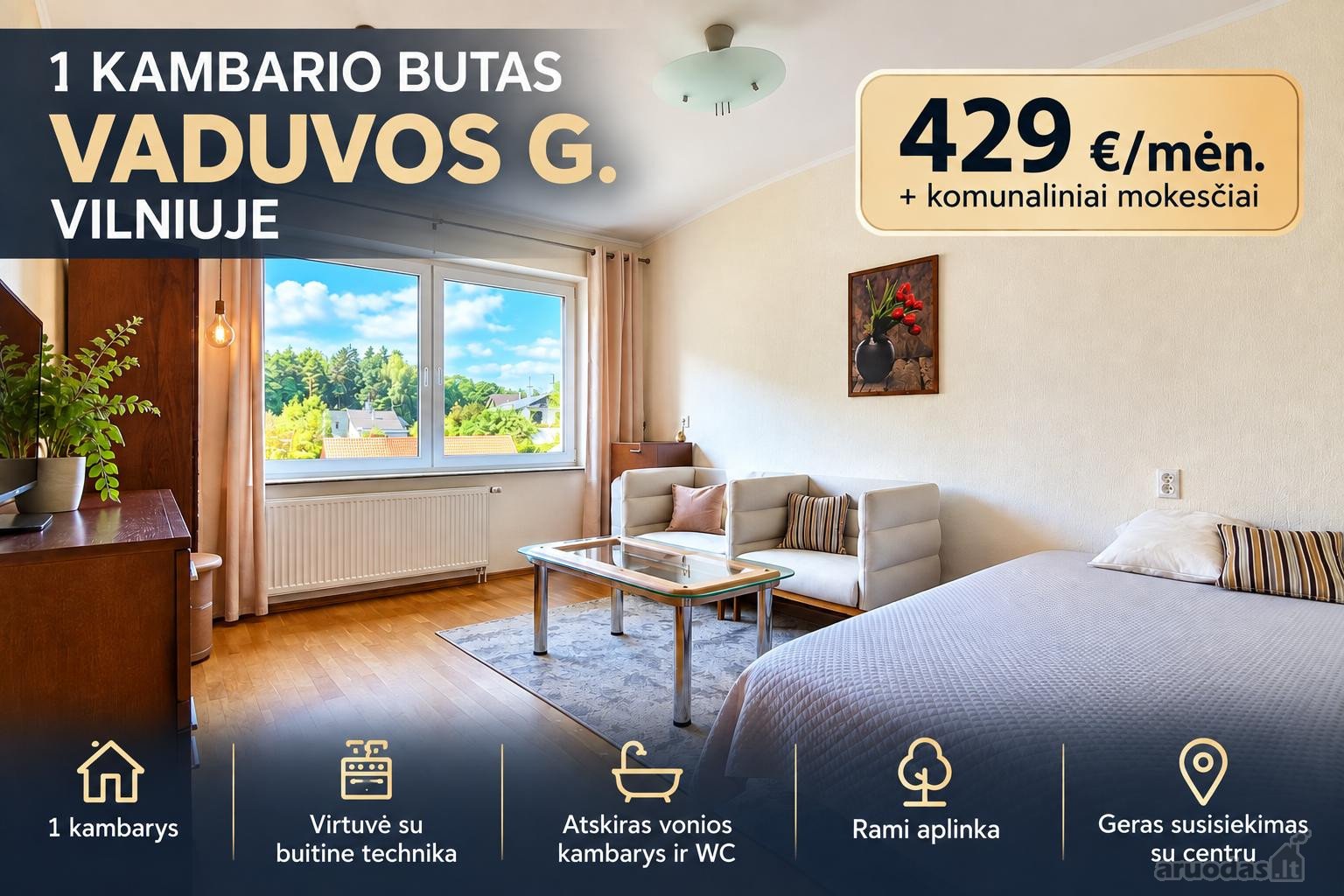 Išnuomojamas 1 Kambario Butas Vaduvos G.,