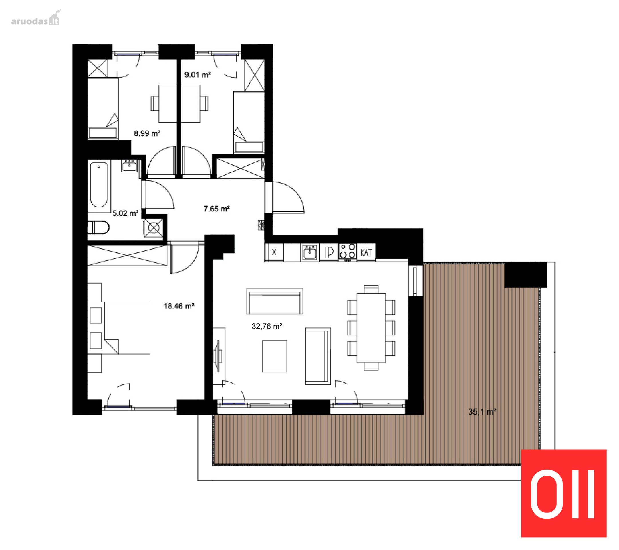 Penthouse Tipo 4 Kambarių Butas Su 35 M²