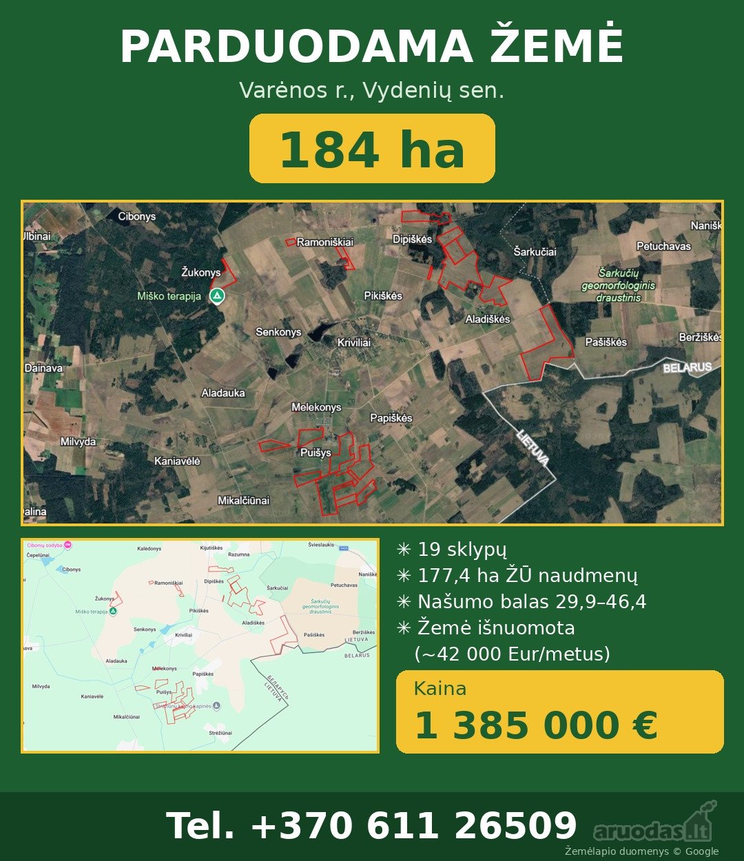 Parduodama  184 ha žemės ūkio paskirties