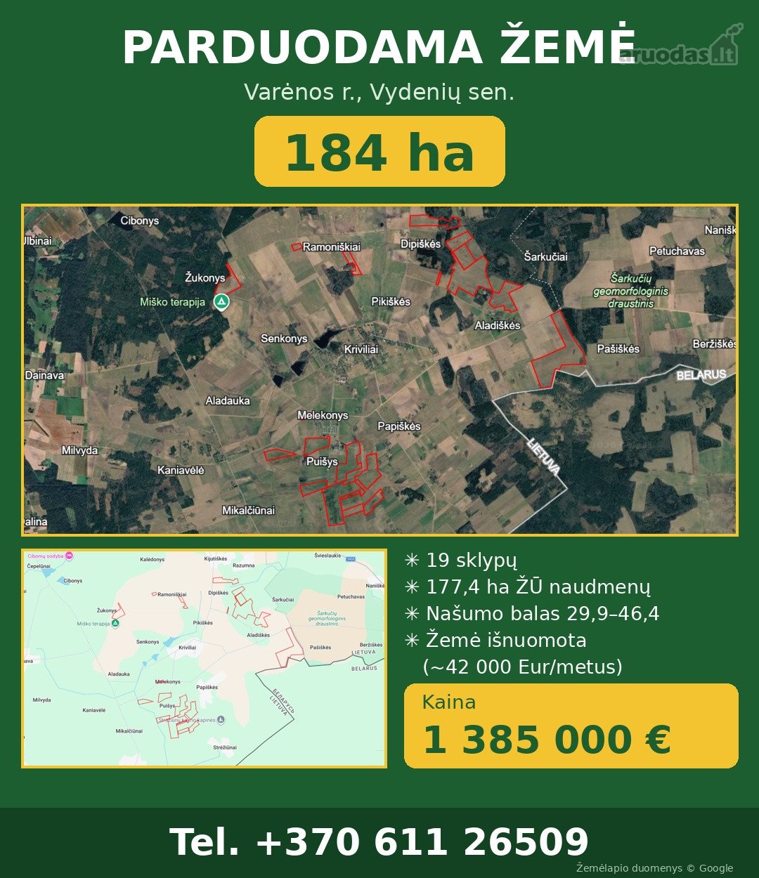Parduodama  184 ha žemės ūkio paskirties