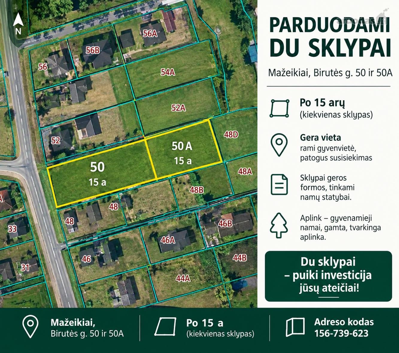 Parduodami du sklypai po 15a
