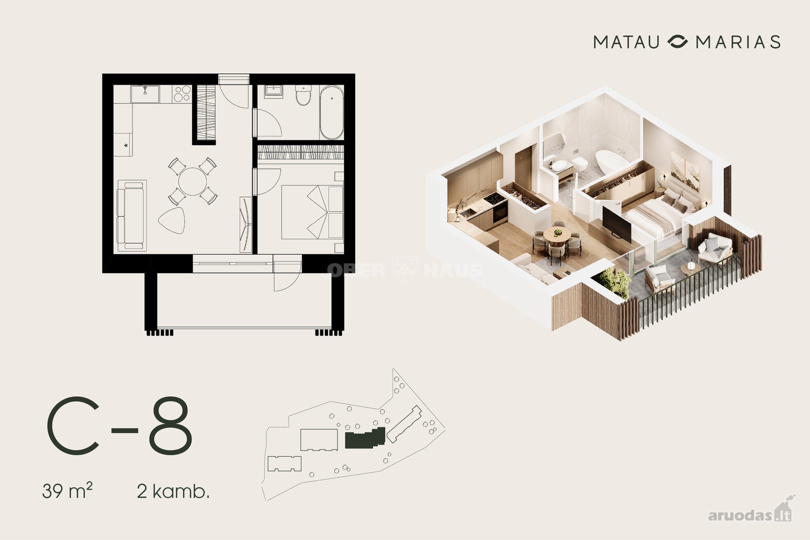 Parduodami 39 m² apartamentai prie Ekrano
