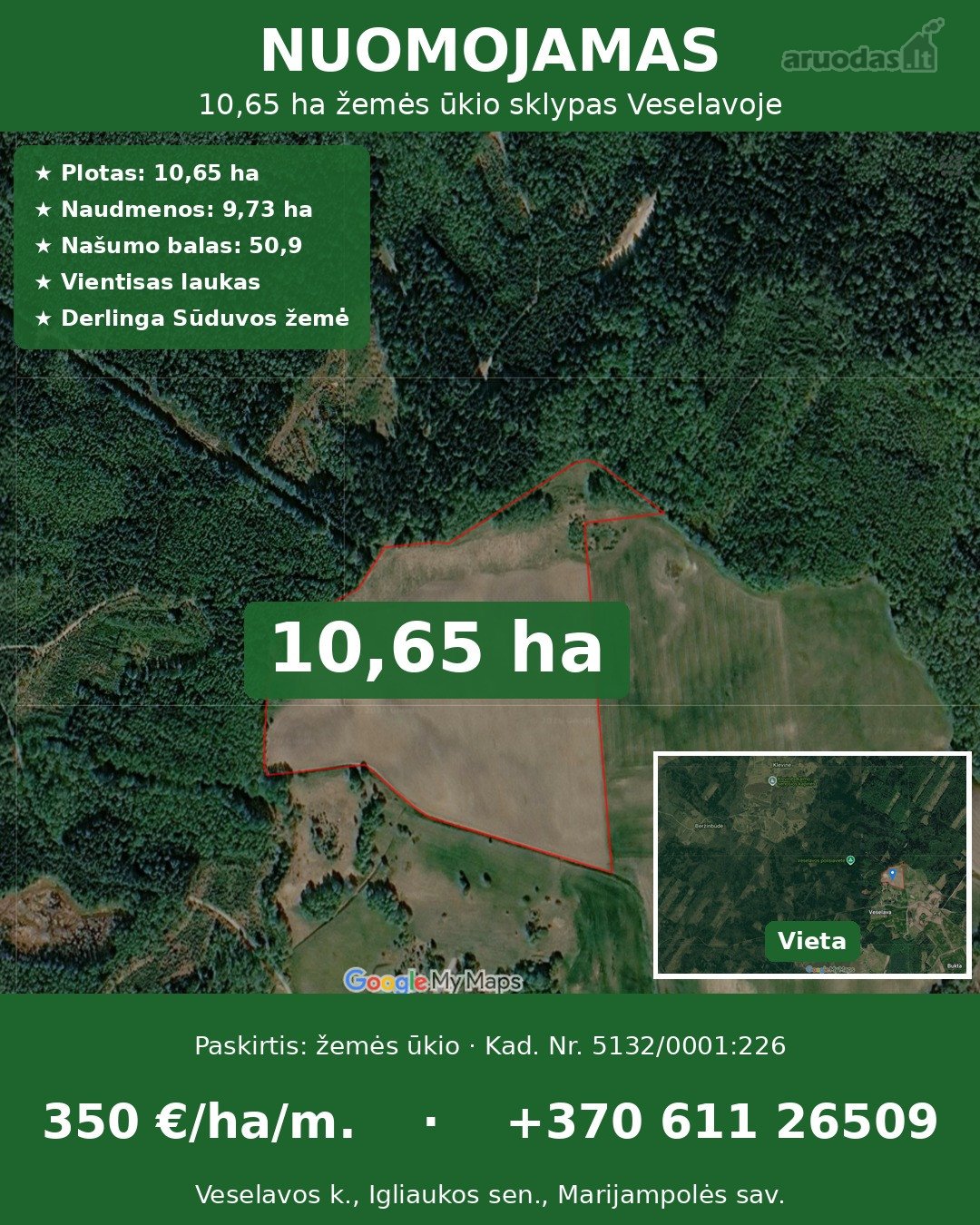 Nuomojamas  žemės ūkio paskirties sklypas