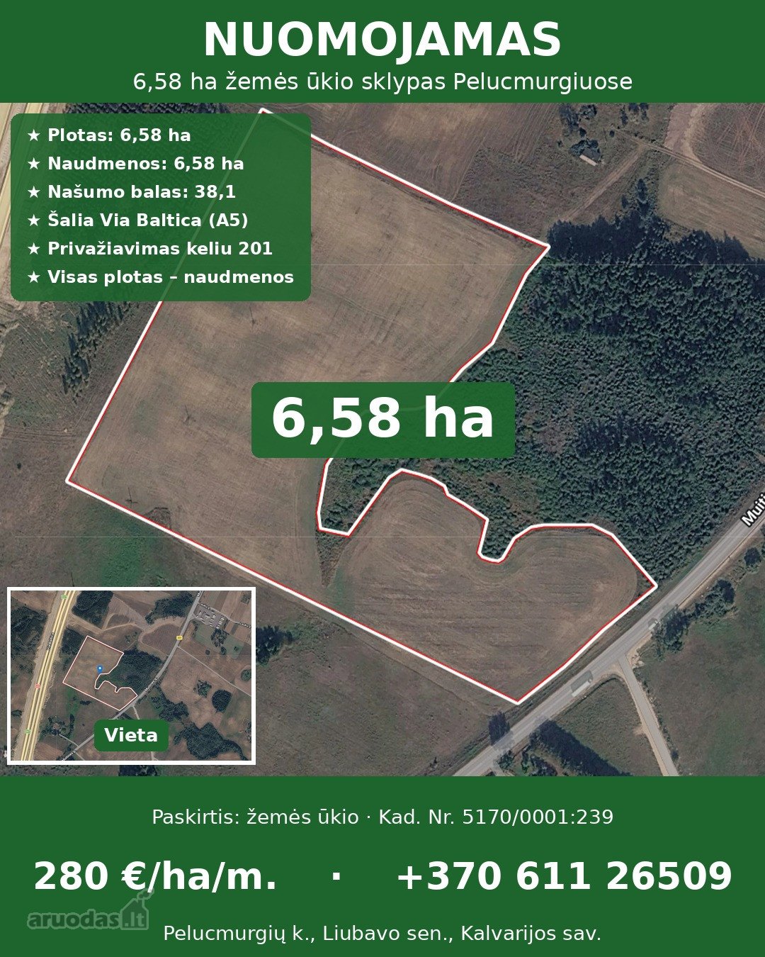Nuomojamas  žemės ūkio paskirties sklypas