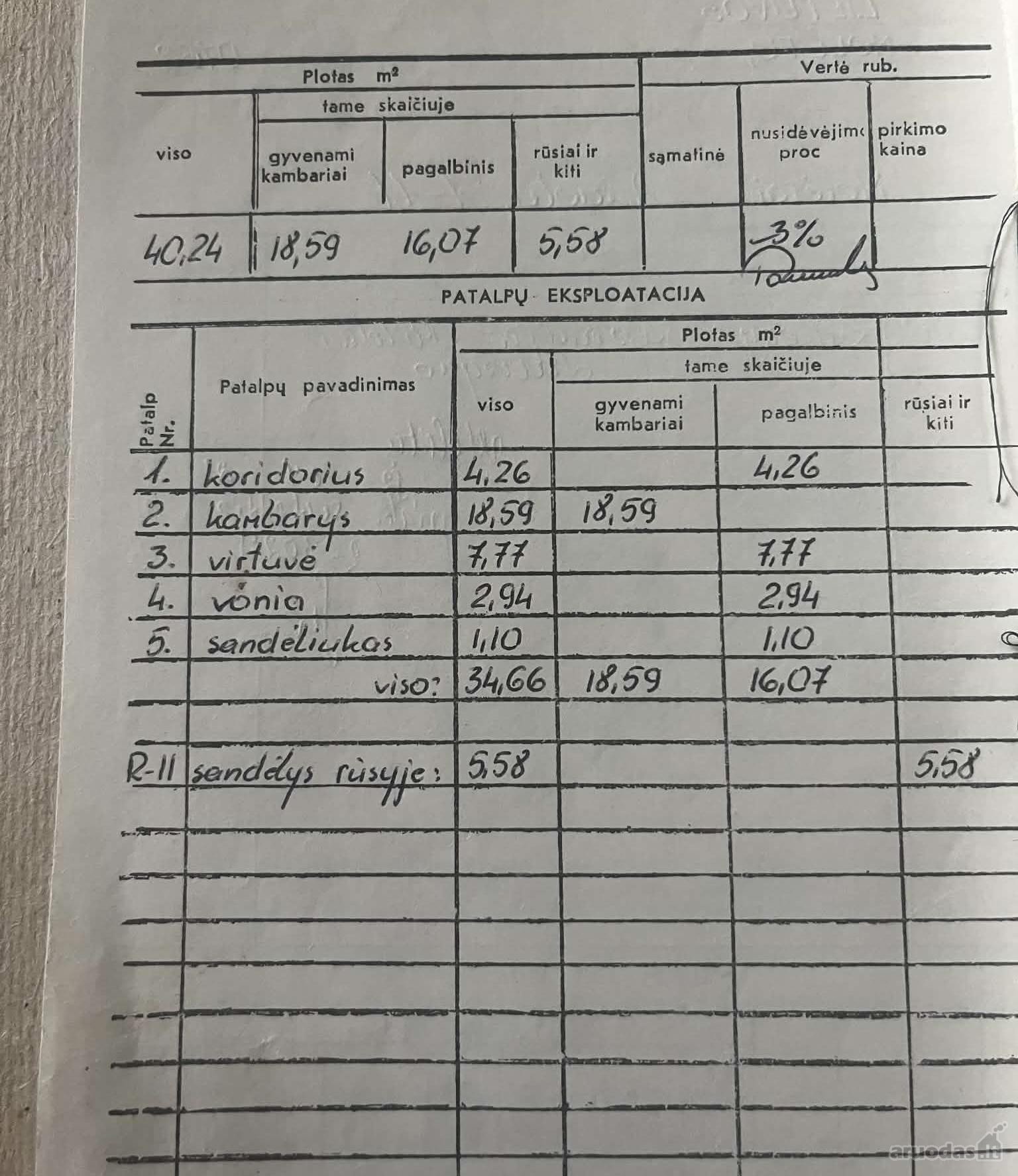 Parduodamas 34,66m2 butas kartu su papildomu