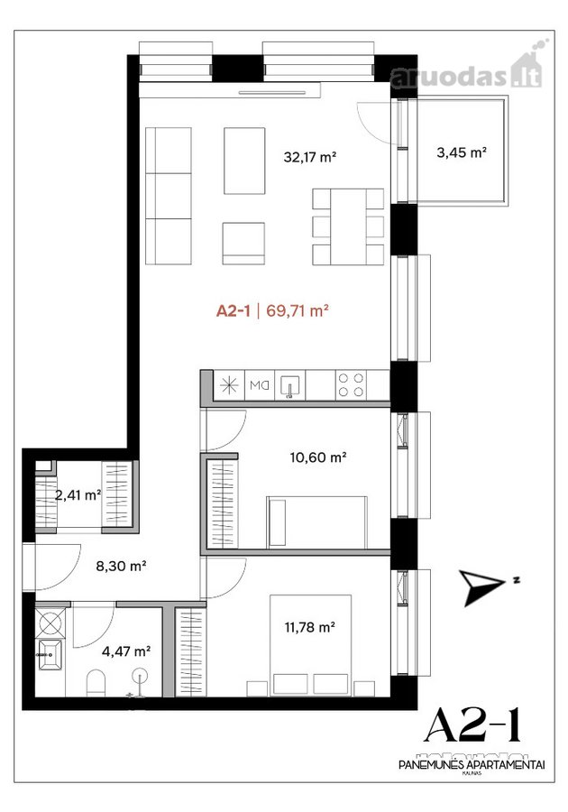Išskirtinis 3 Kambarių Butas Su Dideliais - nuotraukos Nr. 14