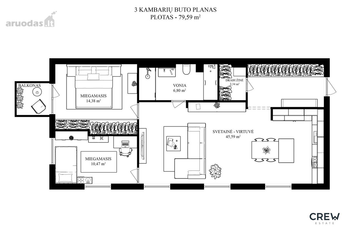 Parduodamas erdvus ir funkcionalus 3 kambarių - nuotraukos Nr. 23
