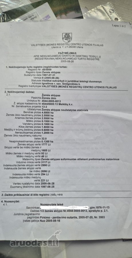 Žemės sklypas ribojasi su ežeru Raukėta ir