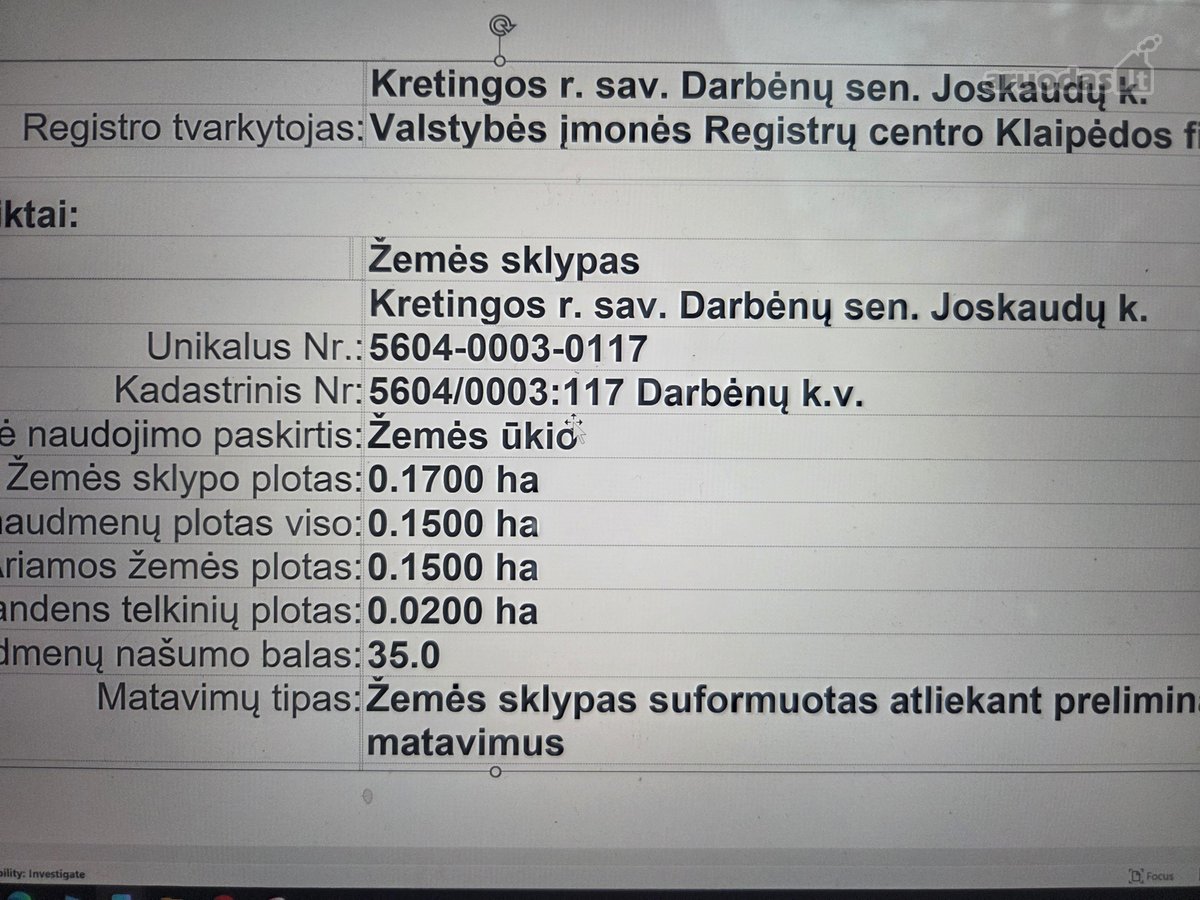 Parduodamas 17 arų žemės ūkio paskirties