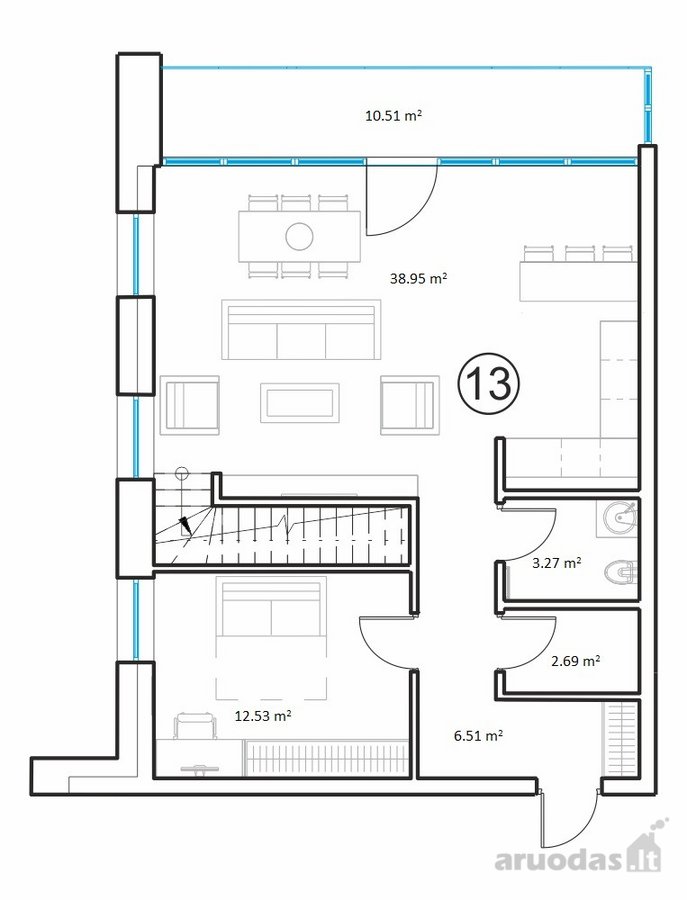 Penthouse 7 k. butas per 2 aukštus su panorama  - nuotraukos Nr. 3