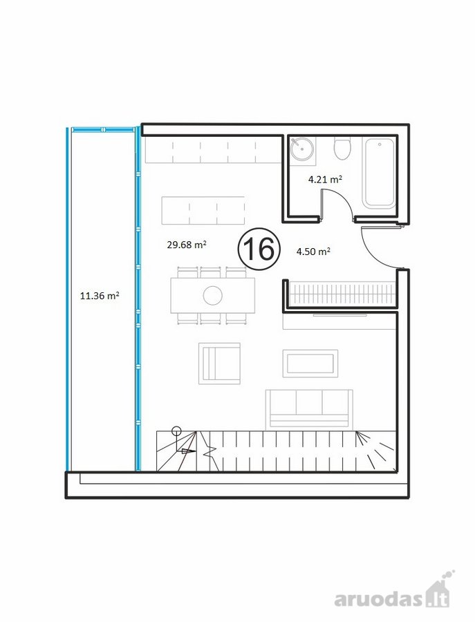 Penthouse 3 kambarių butas per 2 aukštus - nuotraukos Nr. 3