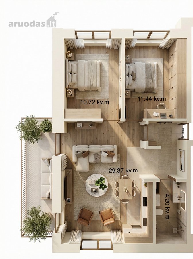 Modernūs 55,73 Kv. M Apartamentai Su Dideliu - nuotraukos Nr. 24