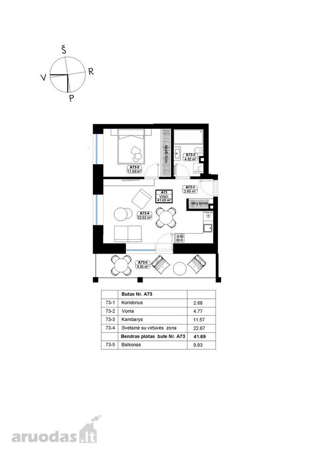 Parduodamas 2 kambarių, 41,69 m² butas net su - nuotraukos Nr. 11