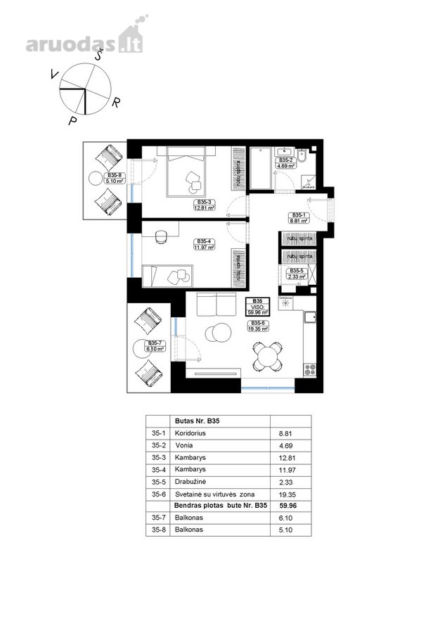 Parduodamas 2 kambarių, 59,96 m² butas su net - nuotraukos Nr. 8