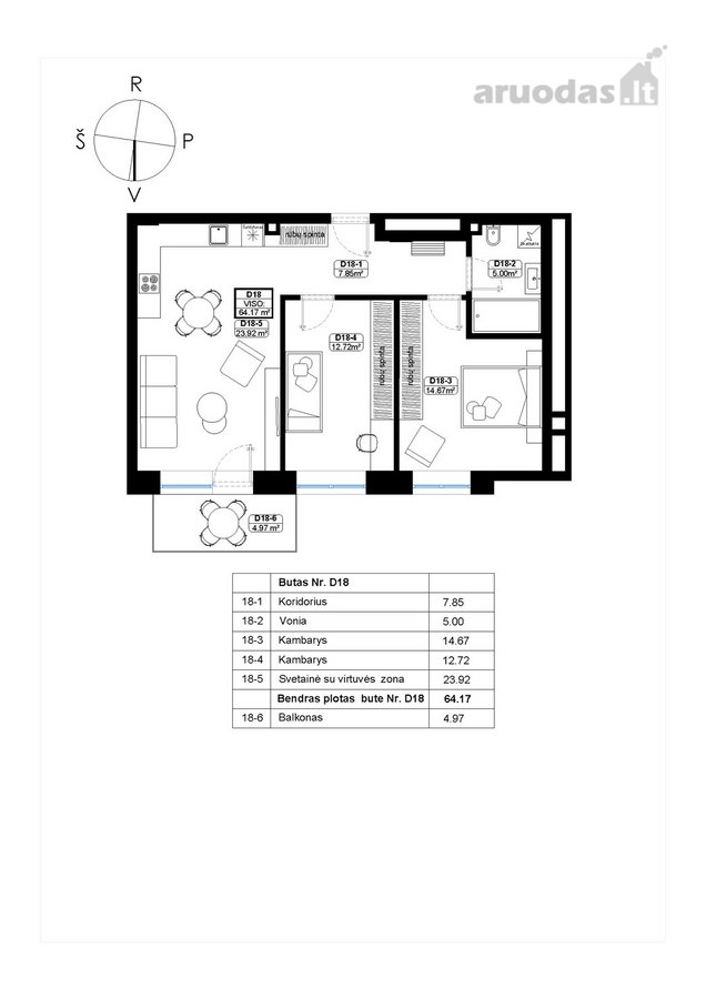 Parduodamas 3 kambarių, 64,17 m² butas su 4 - nuotraukos Nr. 8