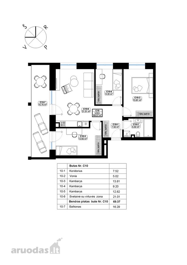 Parduodamas 4 kambarių, 69,37 m² butas su - nuotraukos Nr. 8