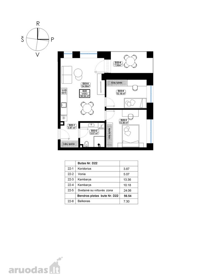 Parduodamas 3 kambarių, 56,54 m² butas su 7,3 - nuotraukos Nr. 9