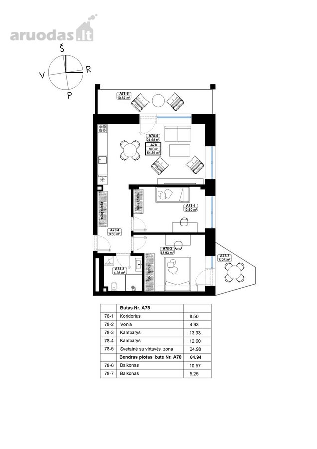 Parduodamas 3 kambarių, 64,94 m² butas su - nuotraukos Nr. 11