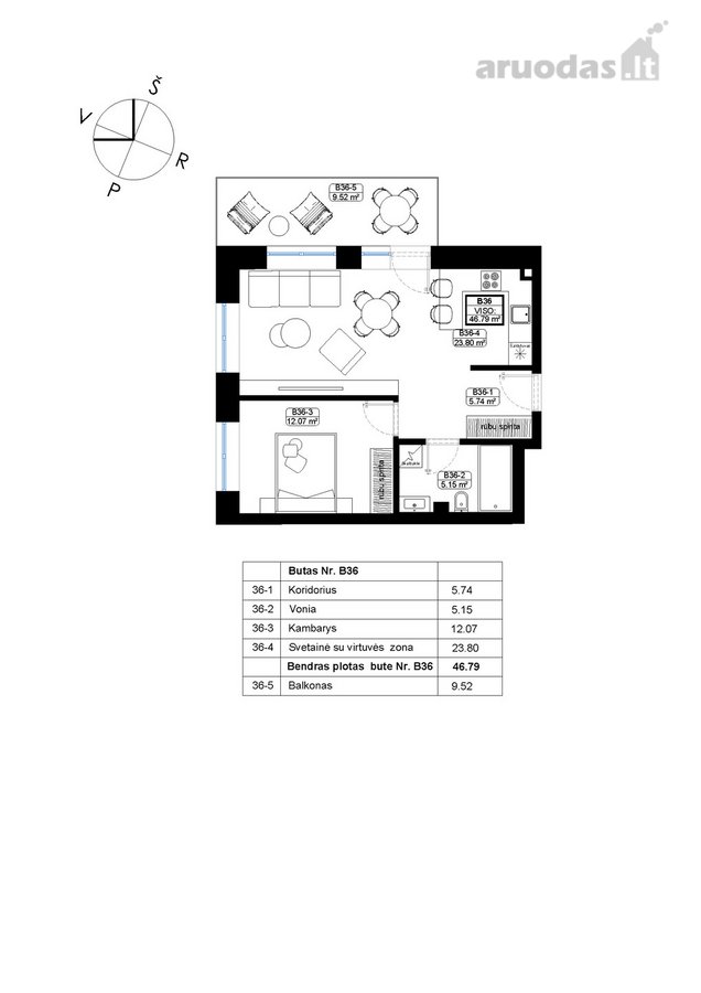 Parduodamas 2 kambarių, 46,79 m² butas su 9 - nuotraukos Nr. 9