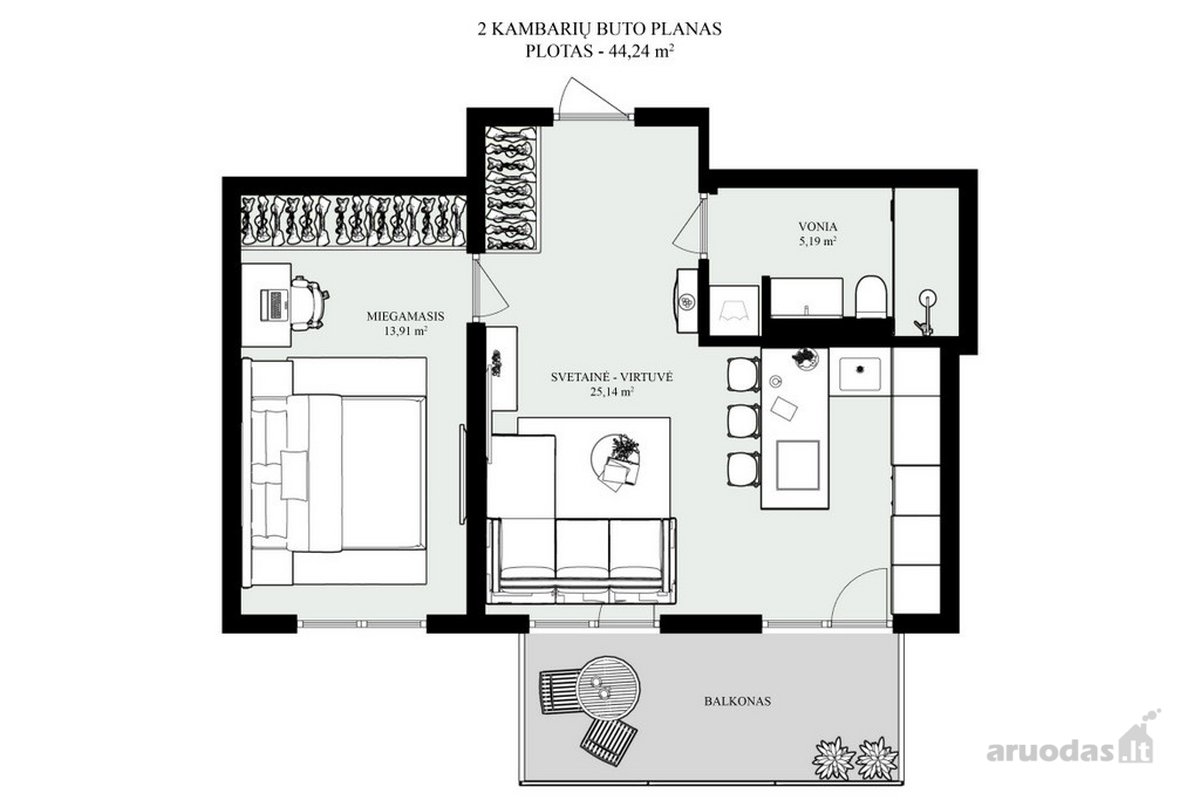 Jaukus, saulėtas ir šiltas 2 kambarių butukas - nuotraukos Nr. 14