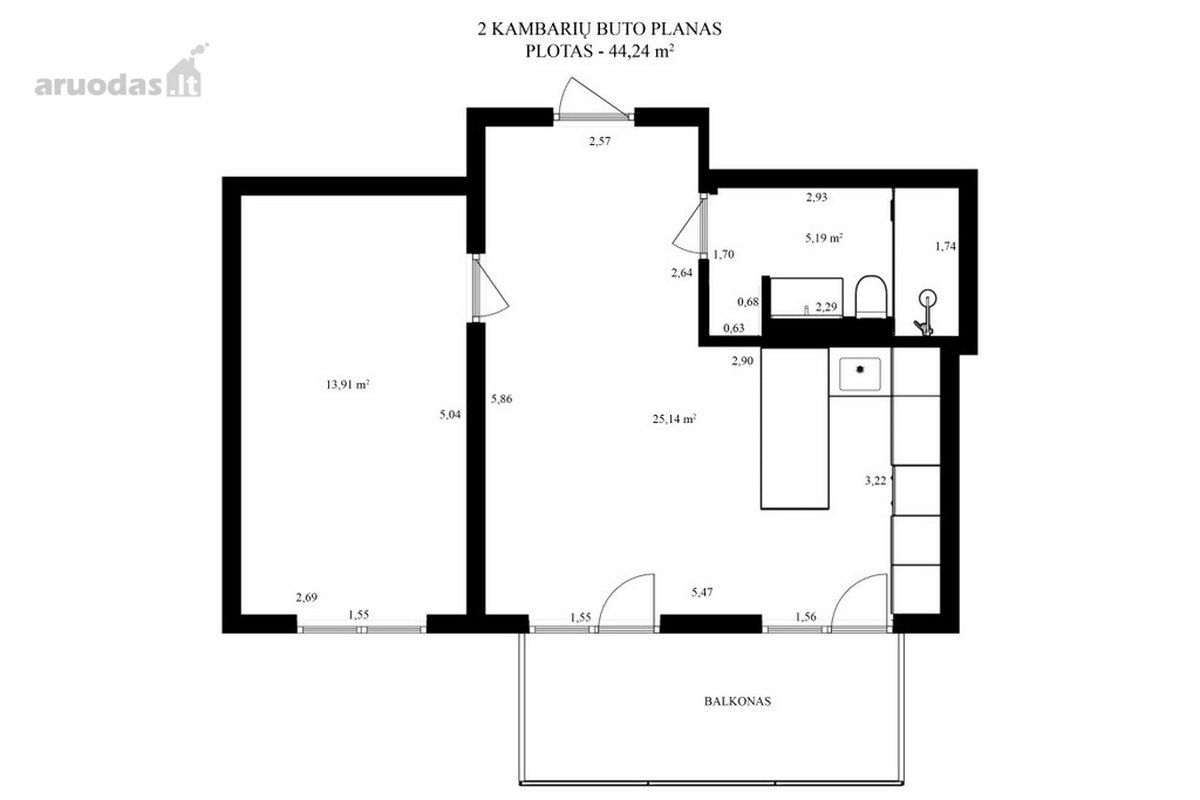 Jaukus, saulėtas ir šiltas 2 kambarių butukas - nuotraukos Nr. 16