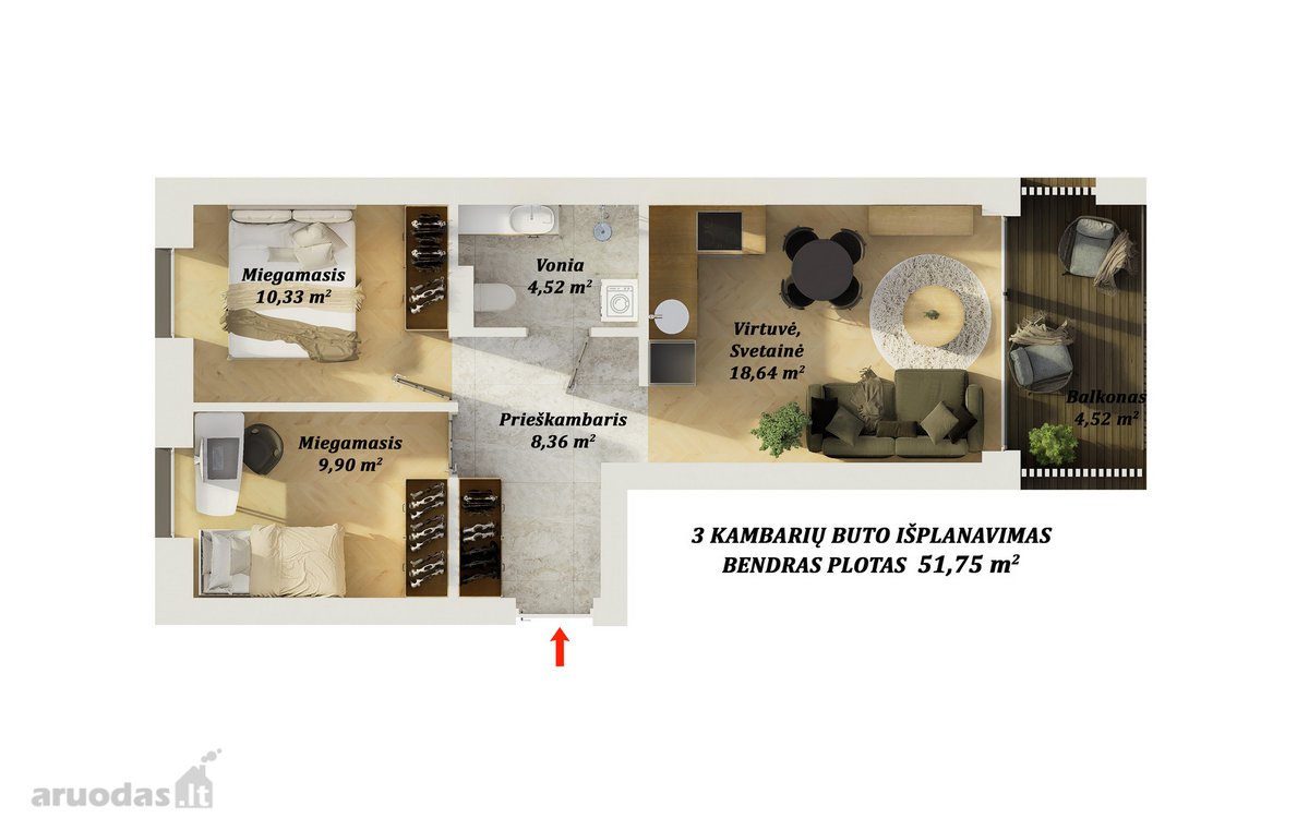 Parduodamas naujos statybos 3 kambarių, A++ - nuotraukos Nr. 11