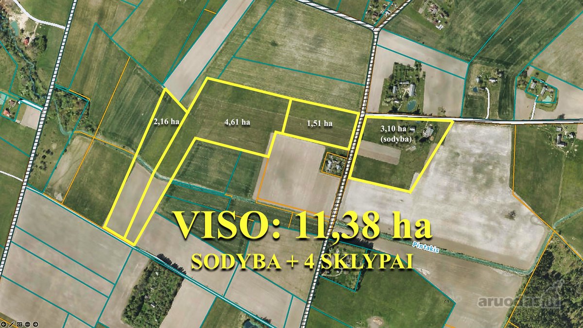 Parduodama sodyba su 11,38 ha žemės sklypų