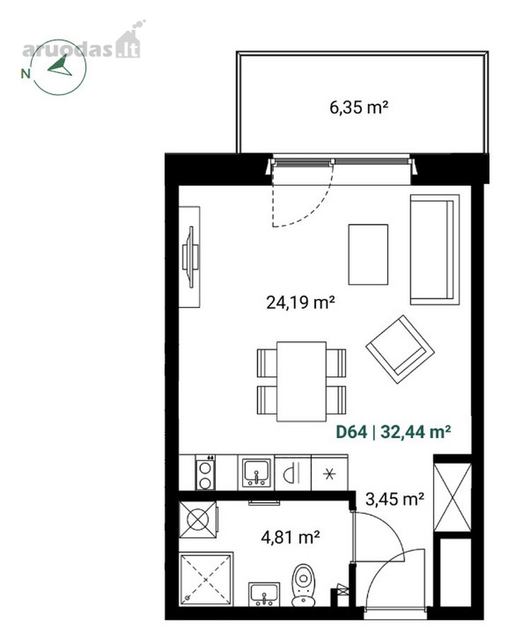 Parduodamas butas su daline apdaila projekte - nuotraukos Nr. 11