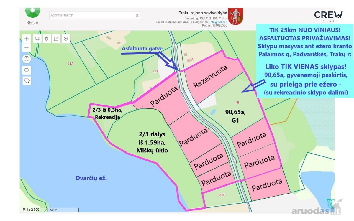 Trakų r., prie Dvarčių Ežero, Parduodamas