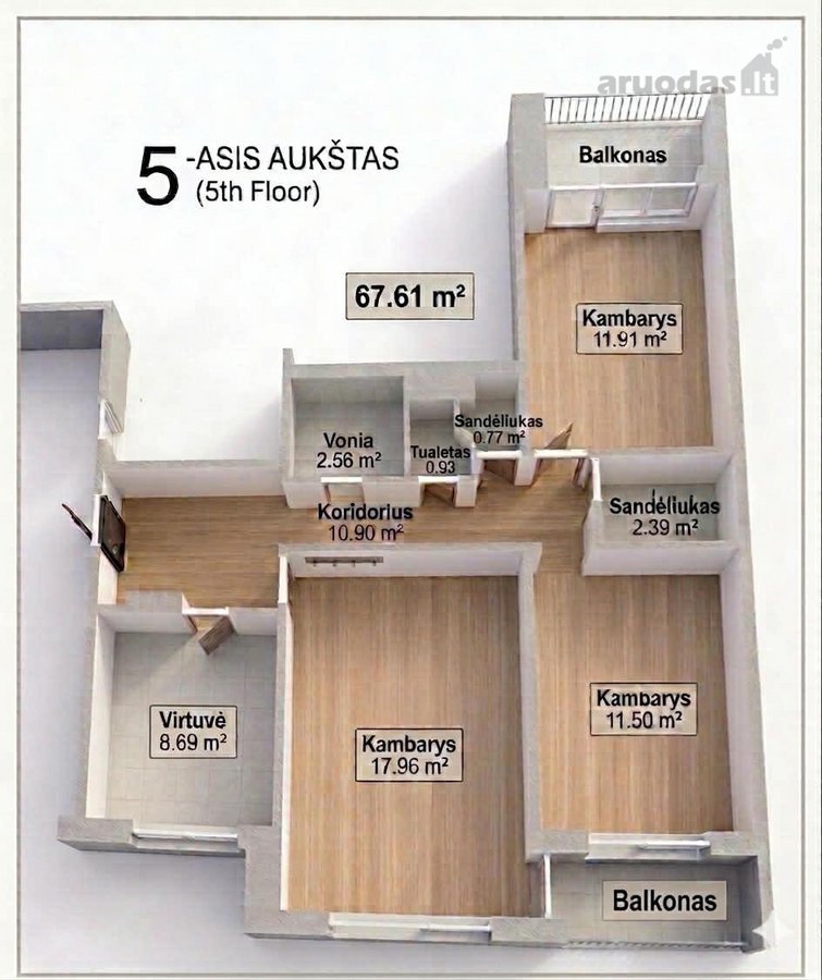 Parduodamas patogaus išplanavimo 3 kambarių - nuotraukos Nr. 23