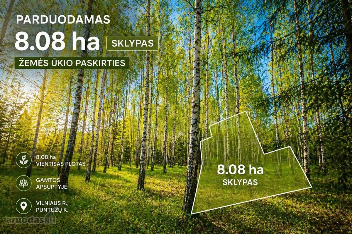 Parduodamas 8,08 Ha Sklypas Gamtos Apsuptyje,