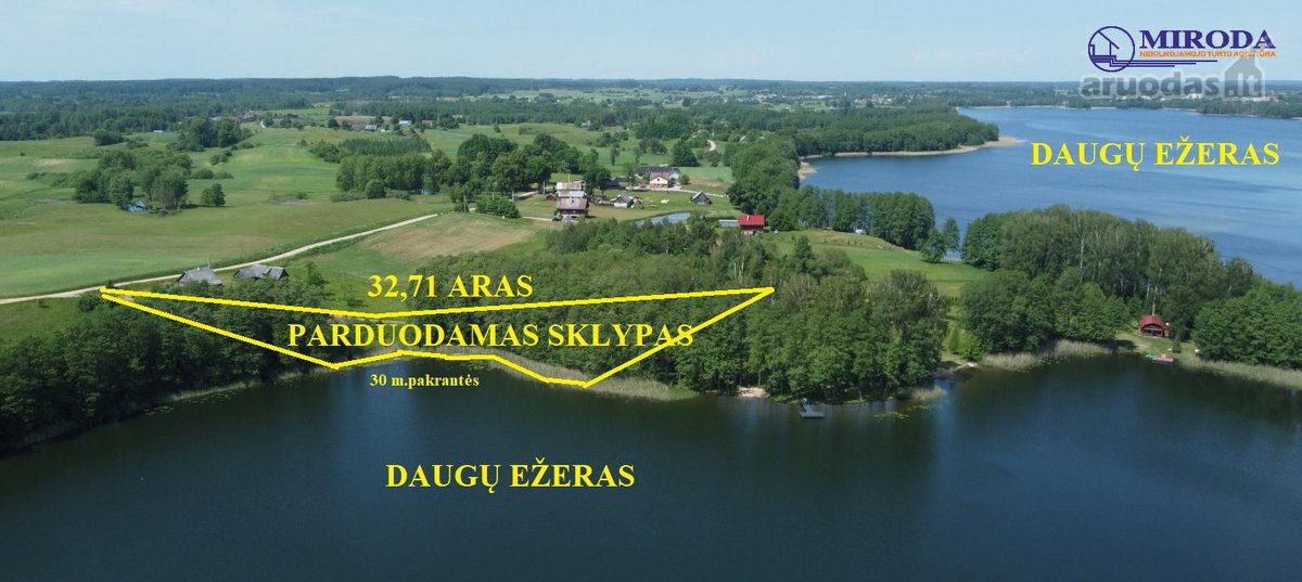 30 metrų Daugų ežero pakrantės, asfaltas iki