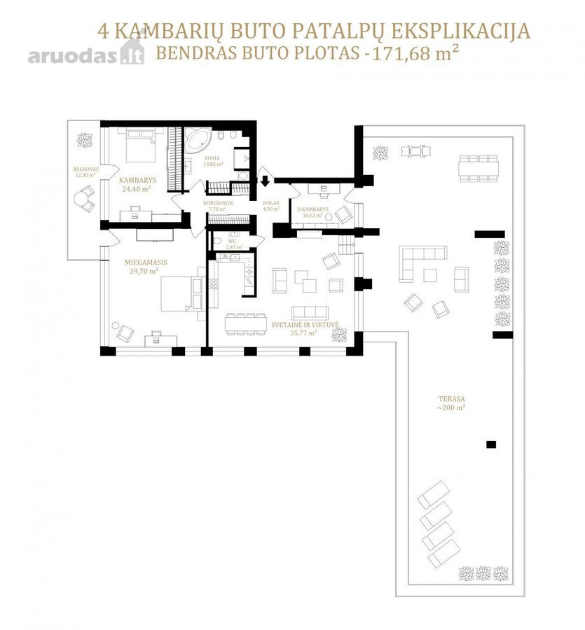 Unikalus butas su privačia 200 kv. m. terasa - nuotraukos Nr. 27
