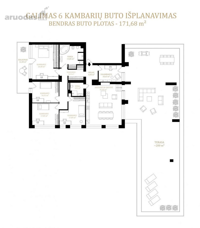 Unikalus butas su privačia 200 kv. m. terasa - nuotraukos Nr. 29